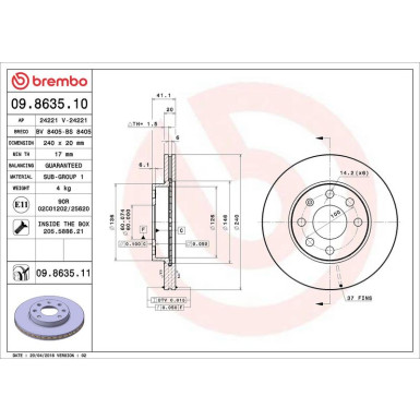 09.8635.11 Bremsscheibe PRIME LINE - UV Coated