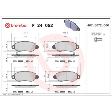 Brembo Bremsbelagsatz, Scheibenbremse PRIME LINE P 24 052
