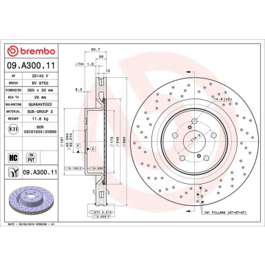 Brembo 2 x BREMBO Bremsscheibe PRIME LINE - UV Coated 09.A300.11