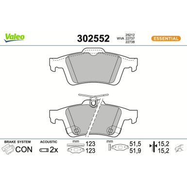 Valeo | Bremsbelagsatz, Scheibenbremse | 302552