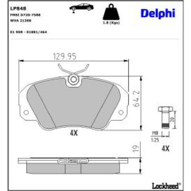 Delphi Bremsbelagsatz, Scheibenbremse LP848