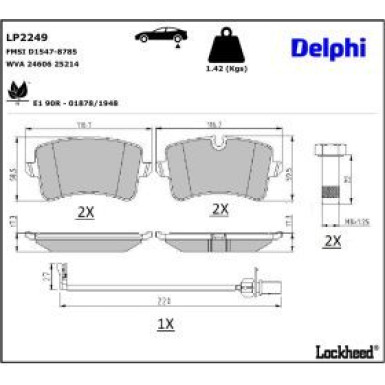 Delphi Bremsbelagsatz, Scheibenbremse LP2249 Delphi Bremsbelagsatz, Scheibenbremse LP2249