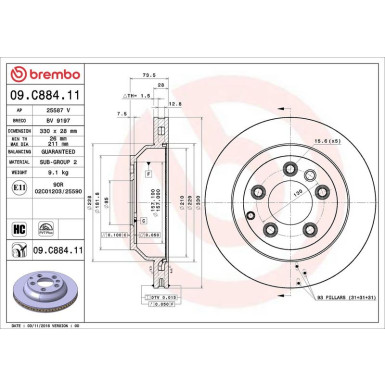 09.C884.11 Bremsscheibe PRIME LINE - UV Coated