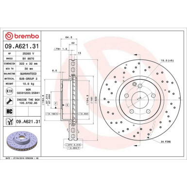 Brembo Bremsscheibe PRIME LINE - UV Coated 09.A621.31