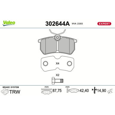 Valeo Bremsbelagsatz, Scheibenbremse EXPERT 302644A