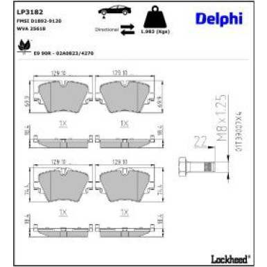 Delphi Bremsbelagsatz, Scheibenbremse LP3182