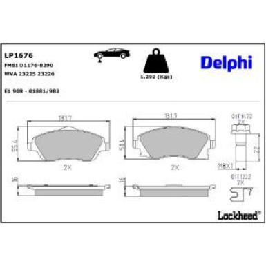 Delphi Bremsbelagsatz, Scheibenbremse LP1676
