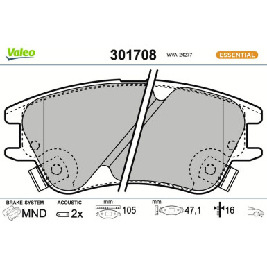 Valeo Bremsbelagsatz, Scheibenbremse ESSENTIAL 301708