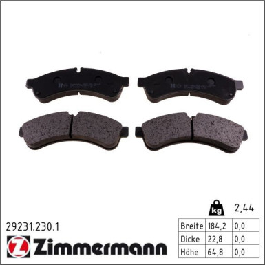 Zimmermann Bremsbelagsatz, Scheibenbremse 29231.230.1