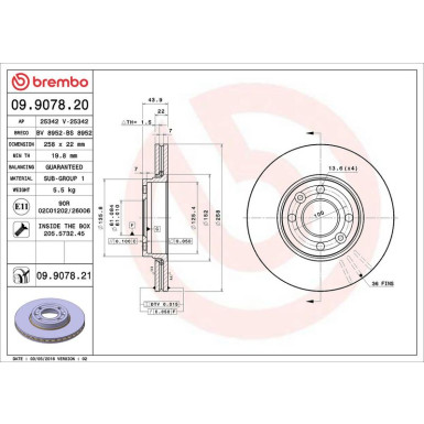 09.9078.21 Bremsscheibe PRIME LINE - UV Coated