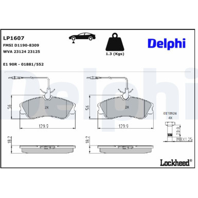 Delphi | Bremsbelagsatz, Scheibenbremse | LP1607 Delphi | Bremsbelagsatz, Scheibenbremse | LP1607