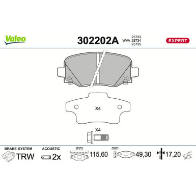 302202A Bremsbelagsatz, Scheibenbremse EXPERT