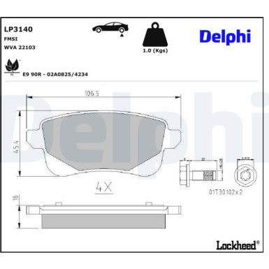 Delphi | Bremsbelagsatz, Scheibenbremse | LP3140 Delphi | Bremsbelagsatz, Scheibenbremse | LP3140
