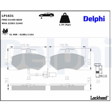 Delphi | Bremsbelagsatz, Scheibenbremse | LP1631