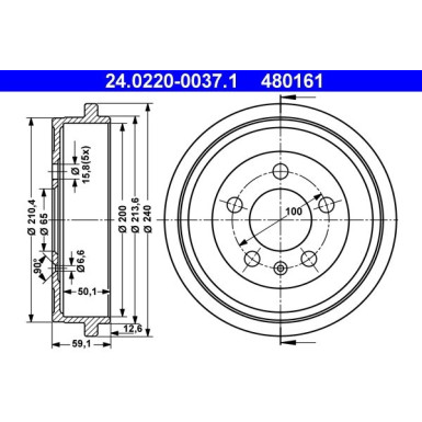 ATE | Bremstrommel | 24.0220-0037.1 + 03.0520-8219.3