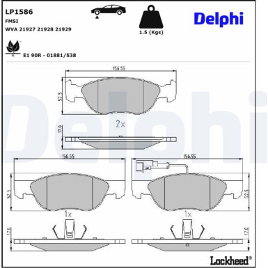 Delphi | Bremsbelagsatz, Scheibenbremse | LP1586