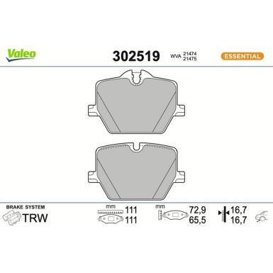 Valeo | Bremsbelagsatz, Scheibenbremse | 302519