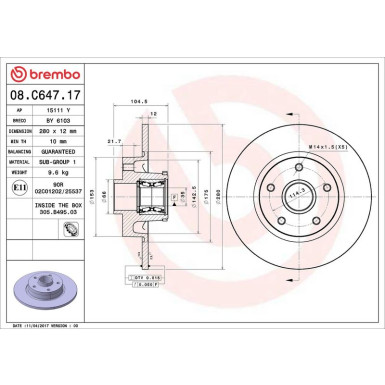 08.C647.17 Bremsscheibe PRIME LINE - With Bearing Kit 08.C647.17 Bremsscheibe PRIME LINE - With Bearing Kit