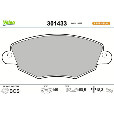 Valeo | Bremsbelagsatz, Scheibenbremse | 301433