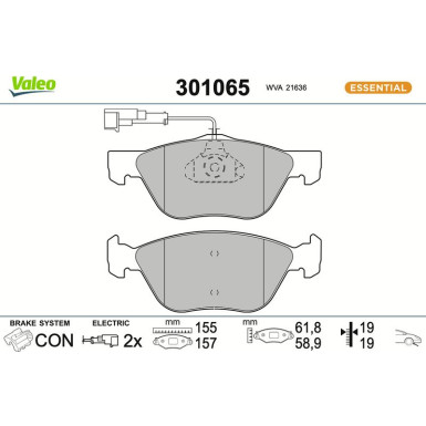 Valeo Bremsbelagsatz, Scheibenbremse ESSENTIAL 301065