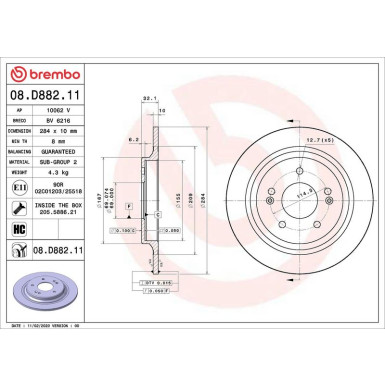 Brembo Bremsscheibe PRIME LINE - UV Coated 08.D882.11