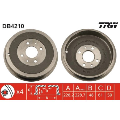 2 x TRW Bremstrommel | DB4210