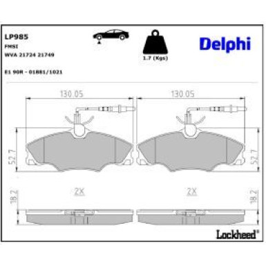 Delphi Bremsbelagsatz, Scheibenbremse LP985
