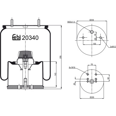 FEBI BILSTEIN 20340 Federbalg, Luftfederung FEBI BILSTEIN 20340 Federbalg, Luftfederung