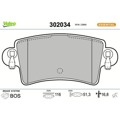 Valeo Bremsbelagsatz, Scheibenbremse ESSENTIAL 302034