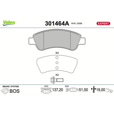 Valeo Bremsbelagsatz, Scheibenbremse EXPERT 301464A
