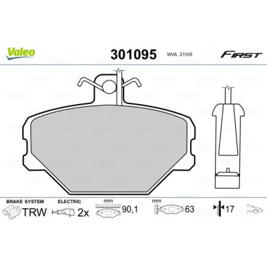 Valeo | Bremsbelagsatz, Scheibenbremse | 301095