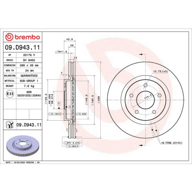 09.D943.11 Bremsscheibe PRIME LINE - UV Coated