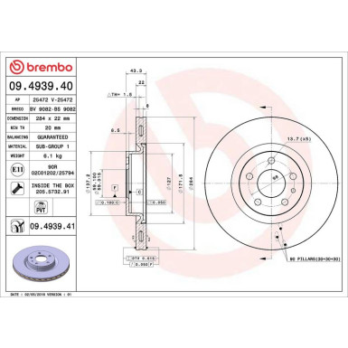 09.4939.41 Bremsscheibe PRIME LINE - UV Coated