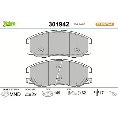 Valeo | Bremsbelagsatz, Scheibenbremse | 301942 Valeo | Bremsbelagsatz, Scheibenbremse | 301942
