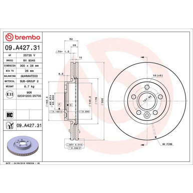 09.A427.31 Bremsscheibe PRIME LINE - UV Coated