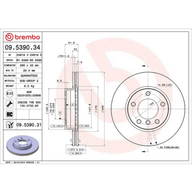 Brembo Bremsscheibe PRIME LINE - UV Coated 09.5390.31