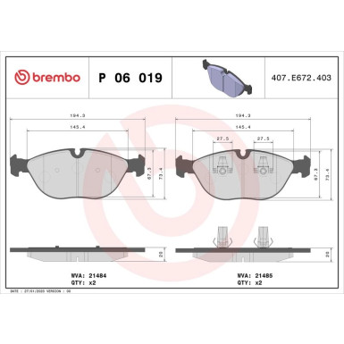 Brembo Bremsbelagsatz, Scheibenbremse PRIME LINE P 06 019 Brembo Bremsbelagsatz, Scheibenbremse PRIME LINE P 06 019