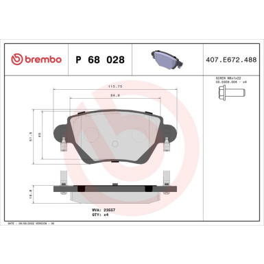 Brembo Bremsbelagsatz, Scheibenbremse PRIME LINE P 68 028