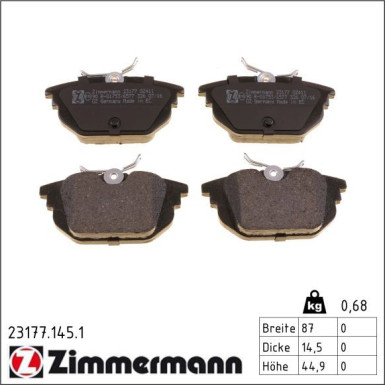 Zimmermann Bremsbelagsatz, Scheibenbremse 23177.145.1