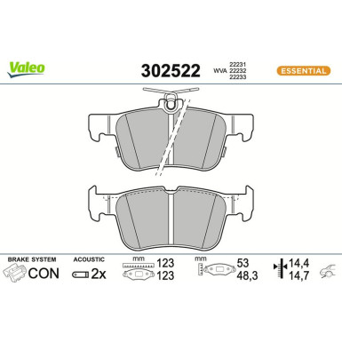 Valeo Bremsbelagsatz, Scheibenbremse ESSENTIAL 302522