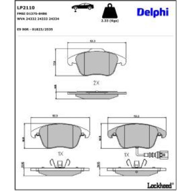 Delphi Bremsbelagsatz, Scheibenbremse LP2110 Delphi Bremsbelagsatz, Scheibenbremse LP2110