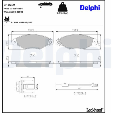 Delphi | Bremsbelagsatz, Scheibenbremse | LP1519