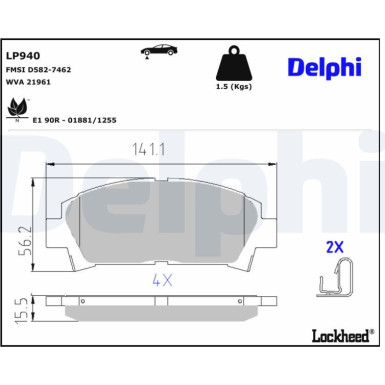 Delphi | Bremsbelagsatz, Scheibenbremse | LP940 Delphi | Bremsbelagsatz, Scheibenbremse | LP940