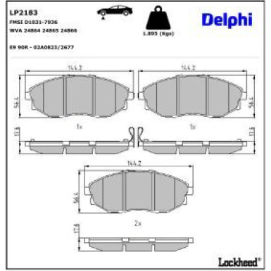 Delphi Bremsbelagsatz, Scheibenbremse LP2183