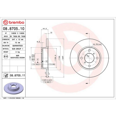 08.8705.11 Bremsscheibe PRIME LINE - UV Coated