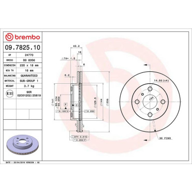 09.7825.10 Bremsscheibe PRIME LINE