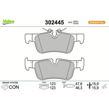 Valeo Bremsbelagsatz, Scheibenbremse ESSENTIAL 302445