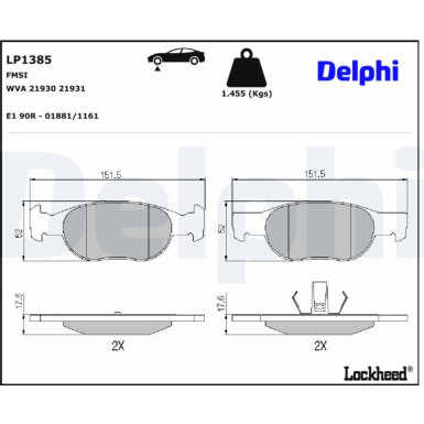 Delphi | Bremsbelagsatz, Scheibenbremse | LP1385