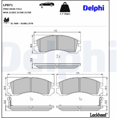 Delphi | Bremsbelagsatz, Scheibenbremse | LP871