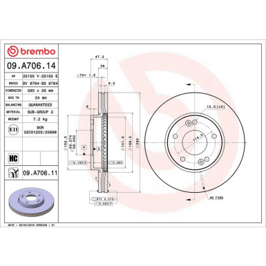 Brembo Bremsscheibe PRIME LINE - UV Coated 09.A706.11